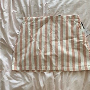 pink and white striped mini skirt